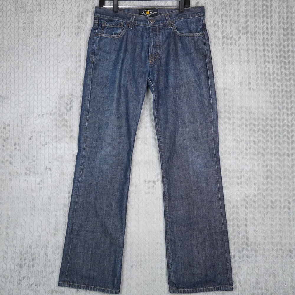 Lucky Brand Slim Bootleg Jeans Mens 32x32 Blue Denim Button Fly 100% Cotton